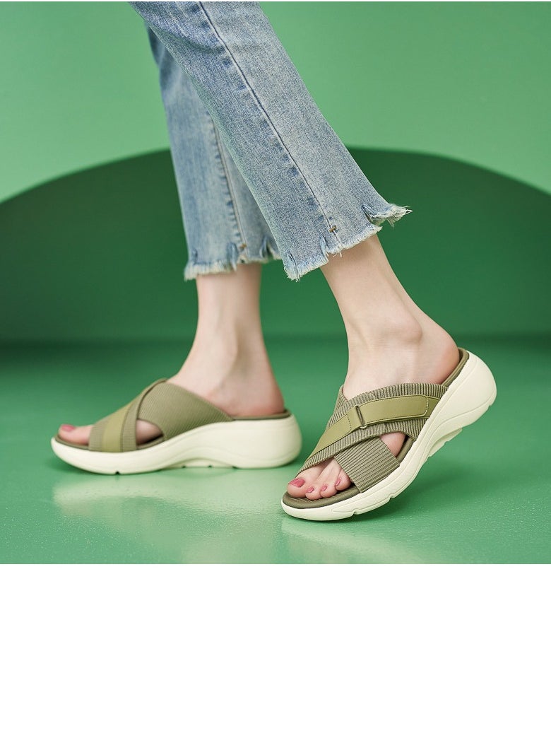 Womens Wedge Sandals Slippers Casual Sport Slip On Summer Shoes Olive Green