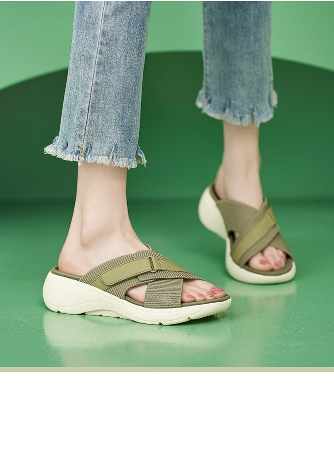 Womens Wedge Sandals Slippers Casual Sport Slip On Summer Shoes Olive Green