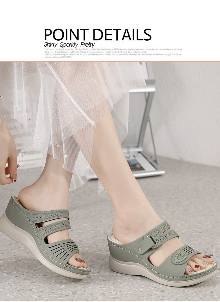 Womens Wedge Sandals Slippers Casual Slip On Summer Shoes Dusty Green