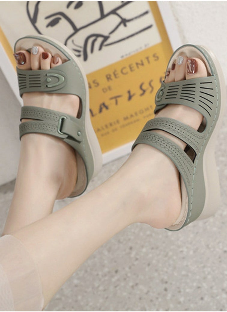 Womens Wedge Sandals Slippers Casual Slip On Summer Shoes Dusty Green