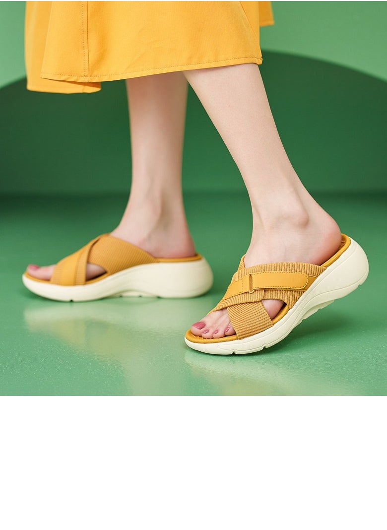 Womens Wedge Sandals Slippers Casual Sport Slip On Summer Shoes Yellow
