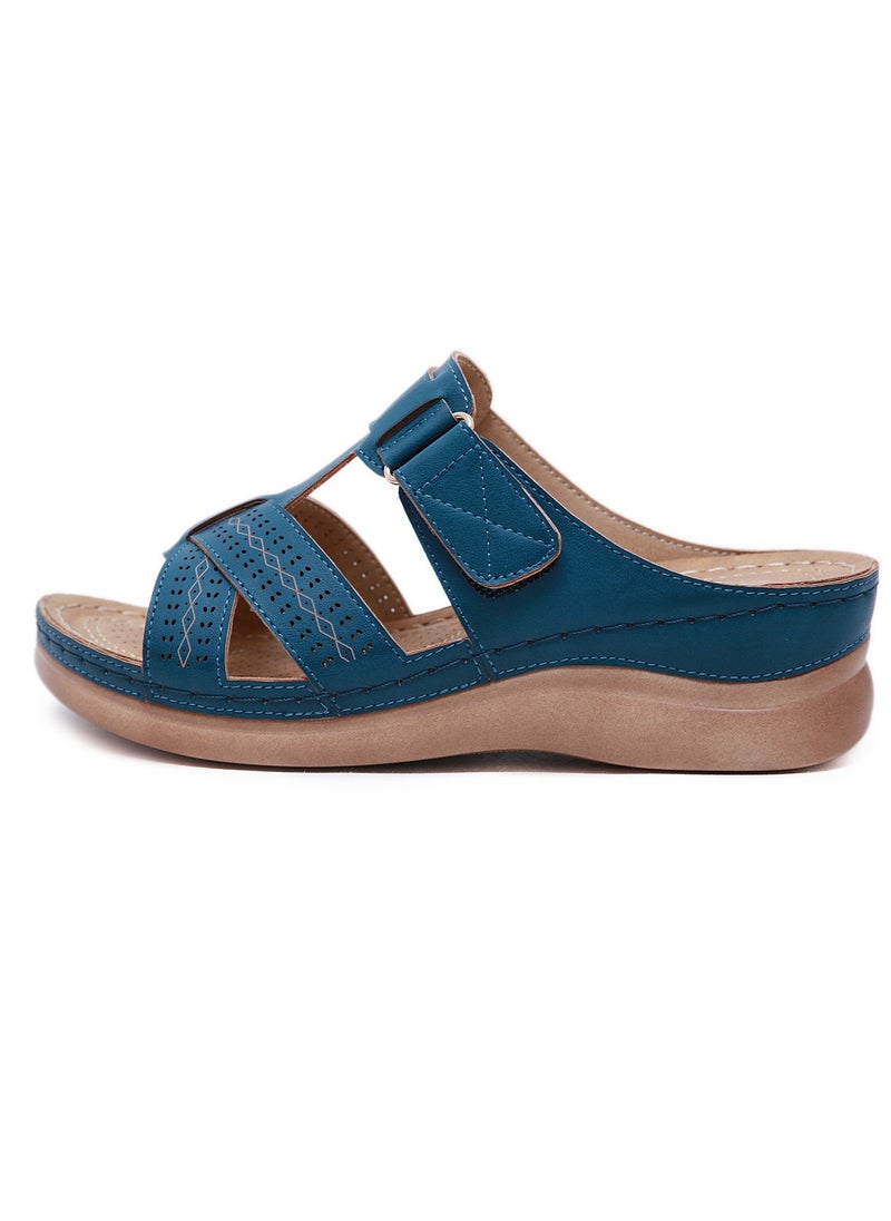 Womens Wedge Sandals Slippers Breathable Casual Slip On Summer Shoes Blue