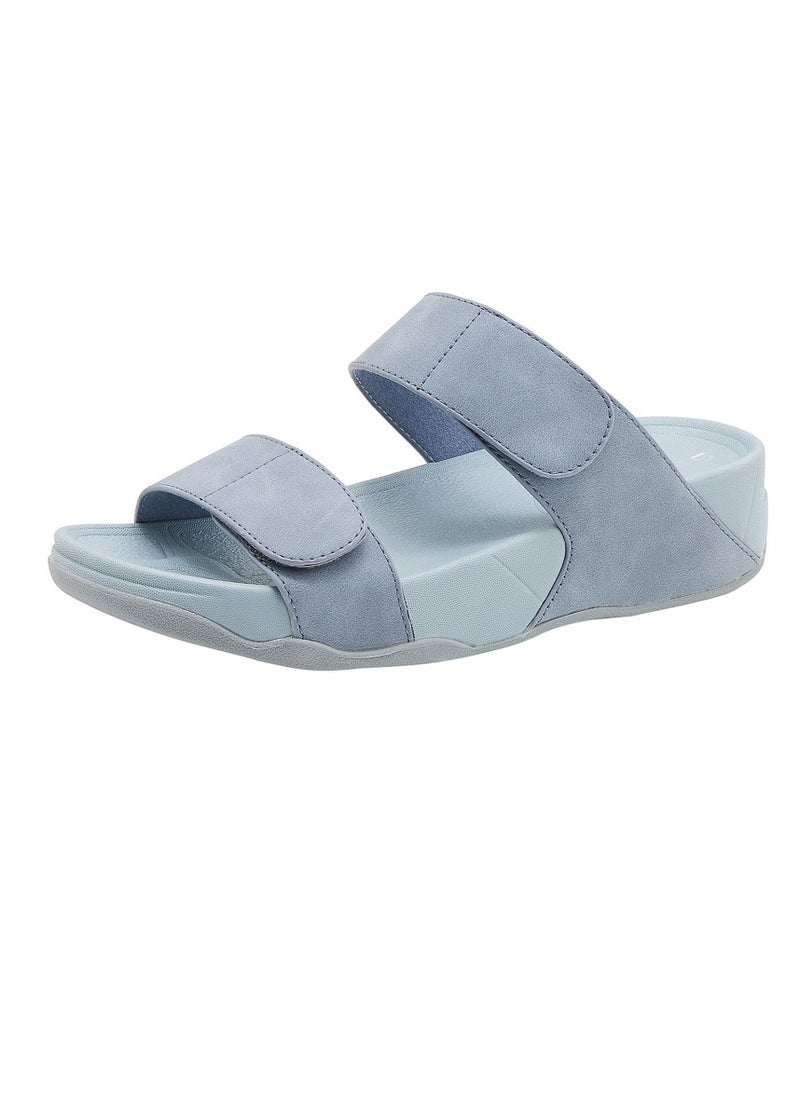 Womens Solid Color Wedge Sandals Slippers Breathable Casual Slip On Summer Shoes Blue