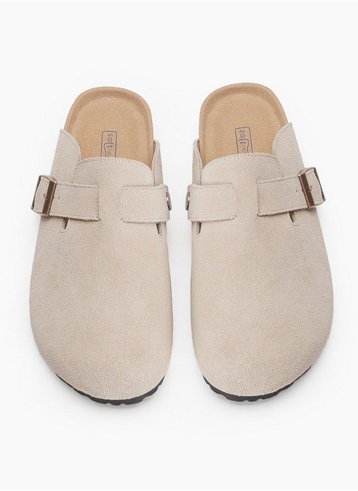 Suede Clogs Potato Shoes Cork Footbed Sandals Comfort Mules Slip On Slippers Pale Camel