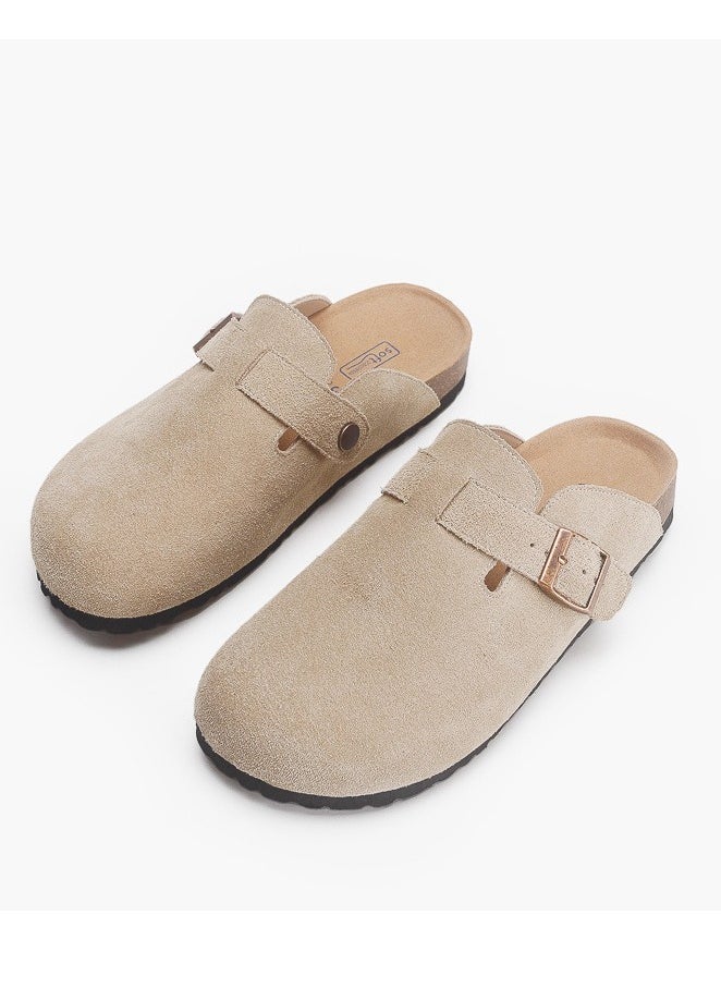 Suede Clogs Potato Shoes Cork Footbed Sandals Comfort Mules Slip On Slippers Pale Camel