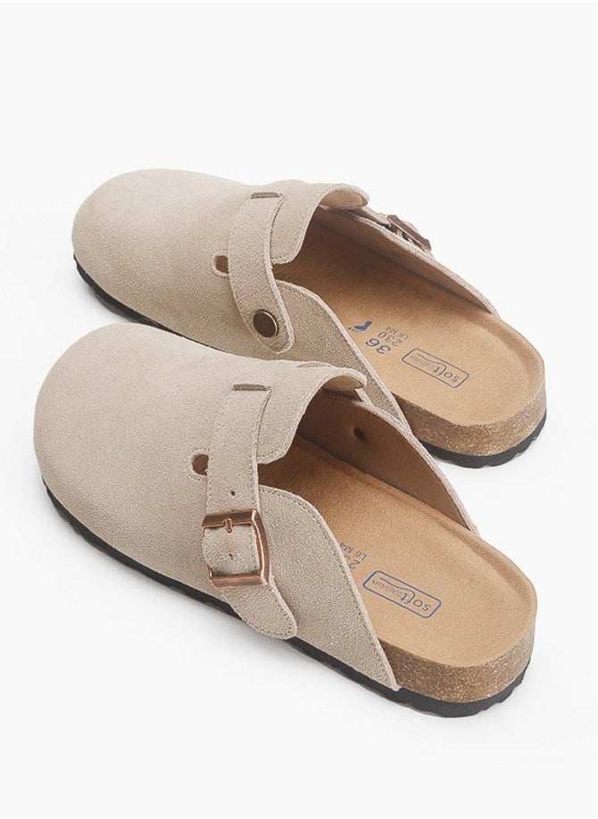 Suede Clogs Potato Shoes Cork Footbed Sandals Comfort Mules Slip On Slippers Pale Camel