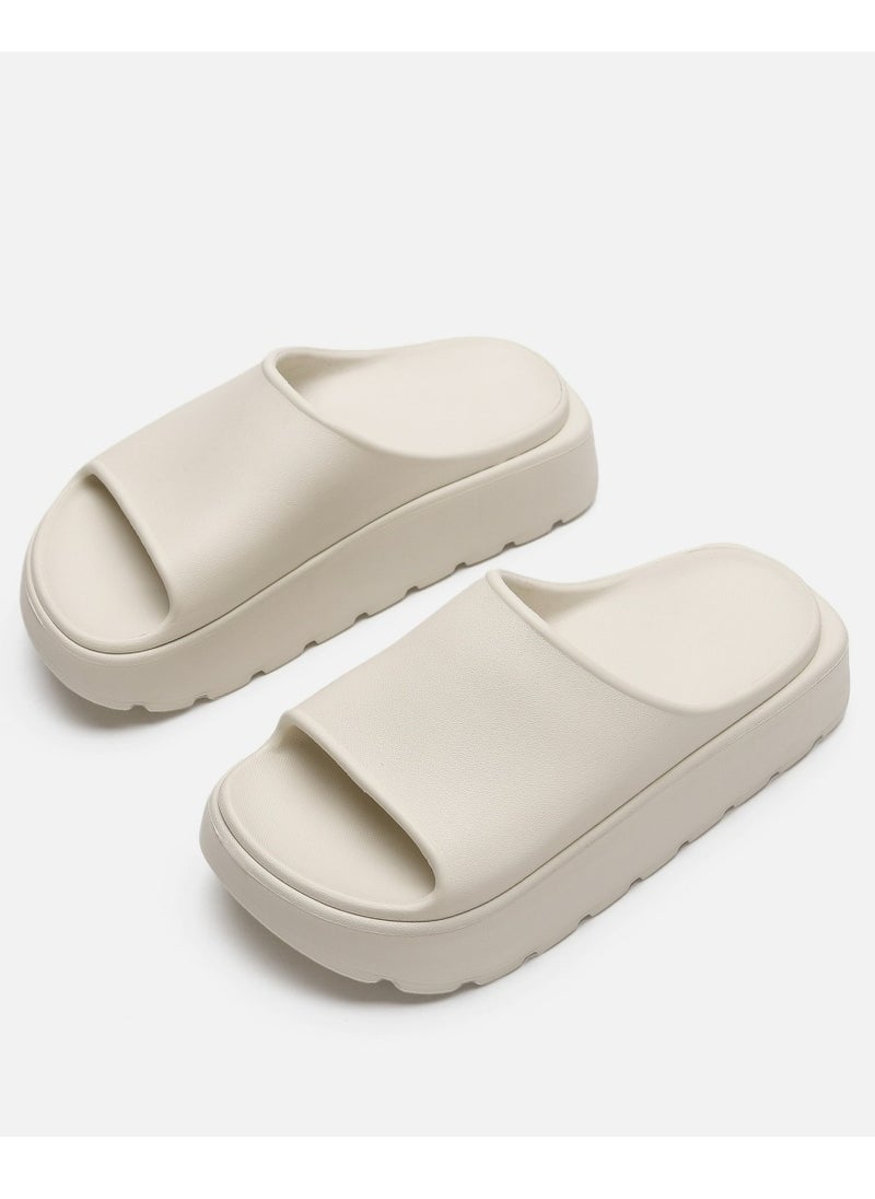 Pillow Slippers Thick Sole Non Slip Outdoor Beach Slippers Cream White