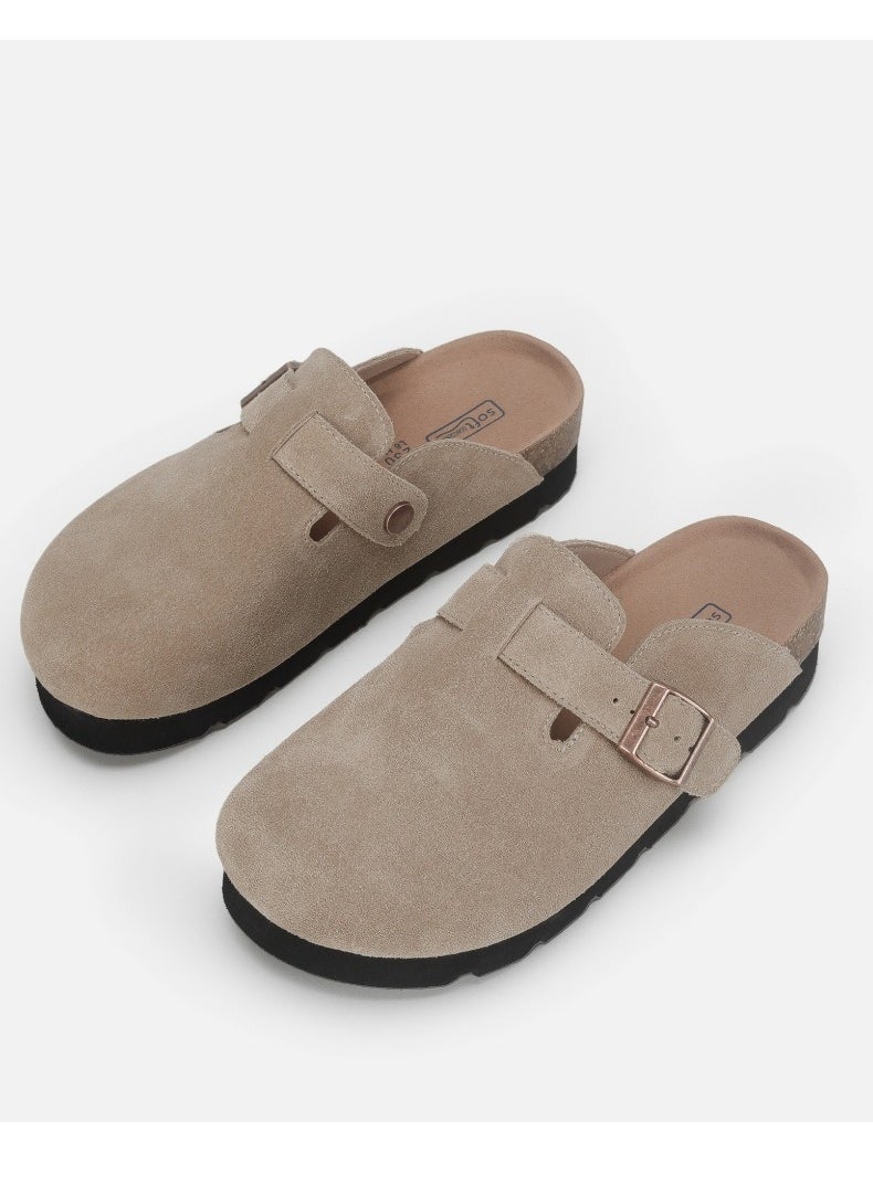 Suede Clogs Potato Shoes Cork Footbed Sandals Comfort Mules Slip On Slippers Khaki