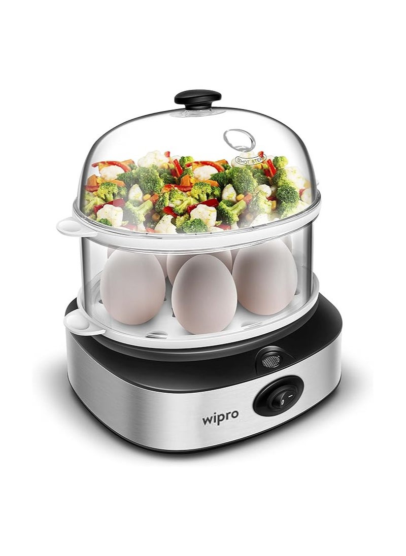 Wipro Vesta 360 Watt 4 in 1 Multicooker Egg Boiler|Concurrent Cooking|Boils up to 14 Eggs at a time |Steam Rice, Poach Eggs, Cook Vegetable & Boil Egg|3 Boiling Modes|2 Year Product Warranty