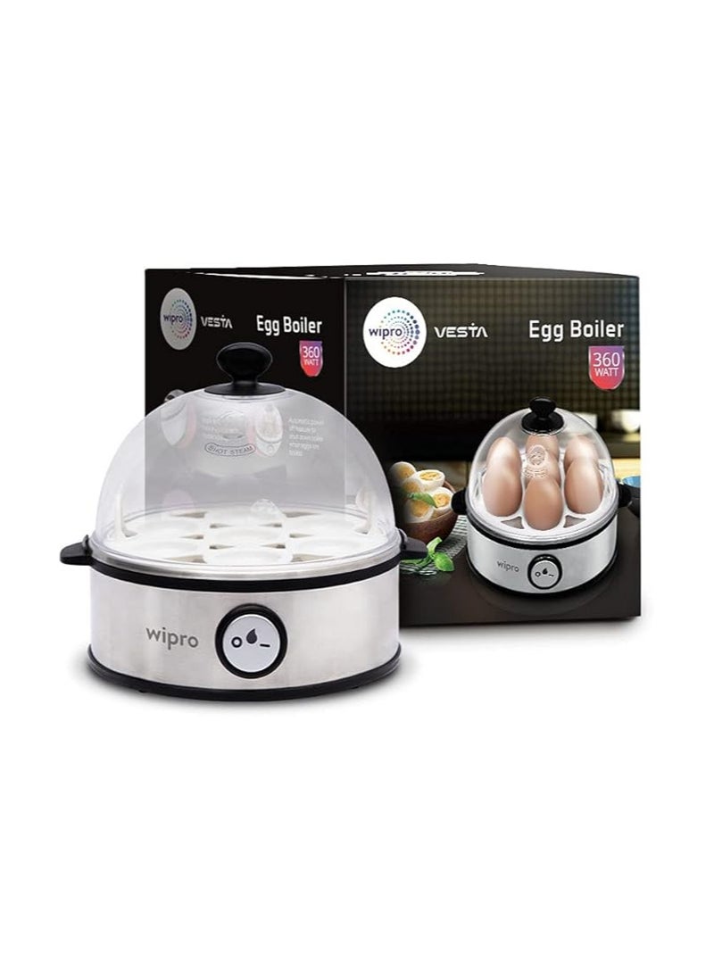 Wipro Vesta Electric Egg Boiler, 360 Watts, 3 Boiling Modes, Stainless Steel Body and Heating Plate, Boils up to 7 Eggs at a time, Automatic Shut Down, White, Standard (VB021070)