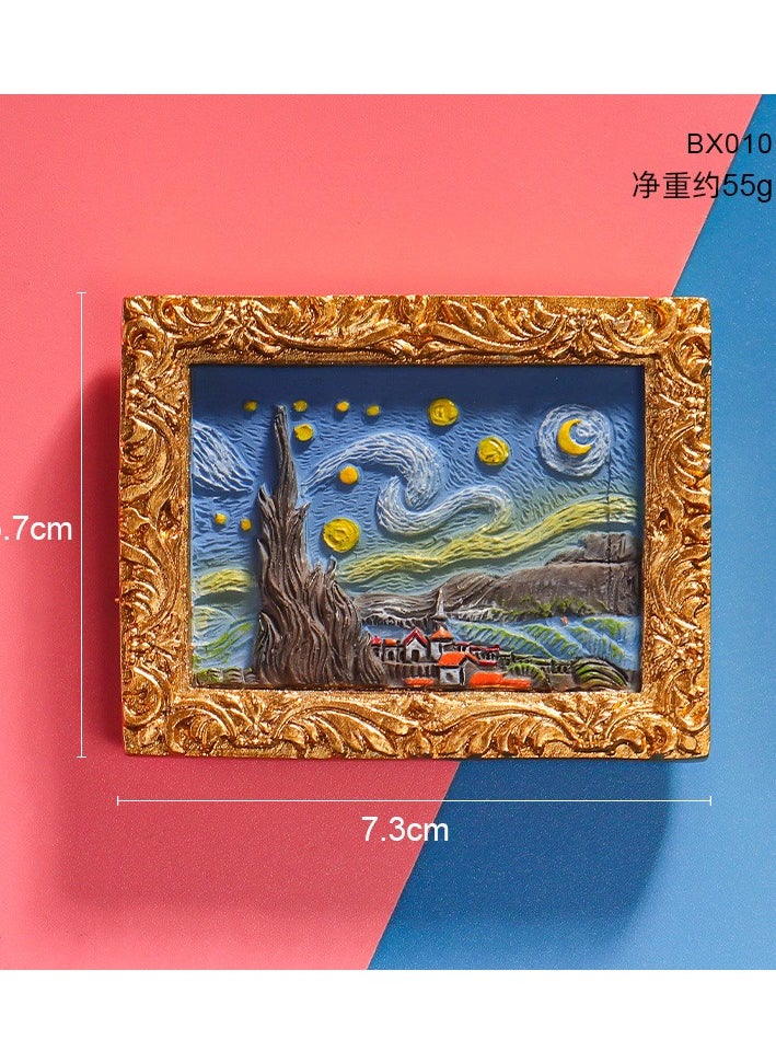 Italian Refrigerator Sticker Imitates World Famous Painting Van Gogh Series Starry Sky Sunflower Nordic Ins 3D Resin Magnetic