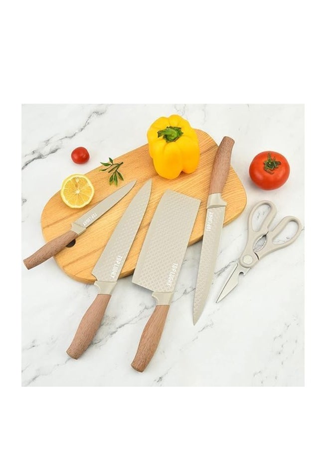 Kitchen Knife Set, 6 Pcs Sharp Knife Set for Kitchen, Anti-Rust Stainless Sharp Knife Set with Universal Knife Block, Knife Set Contains Round Knife Storage, Knives, Scissors for Kitchen