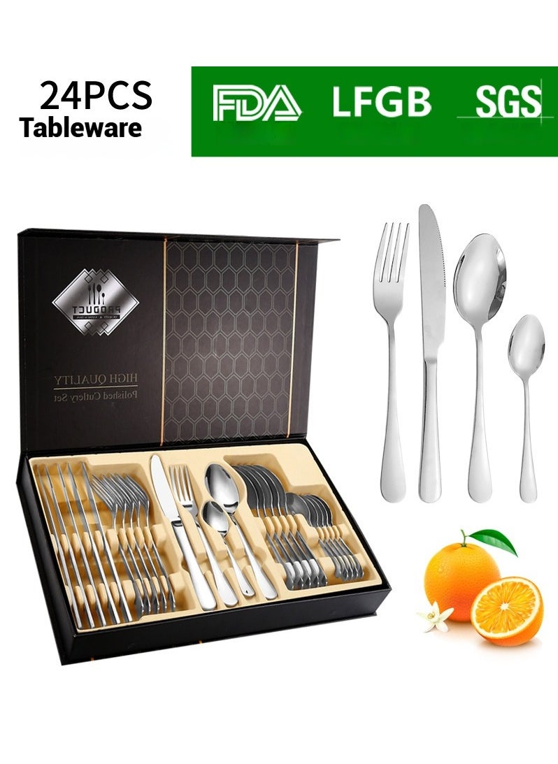 Stainless steel tableware, Western 24 piece set, steak knife, fork, spoon, 4-piece tableware set