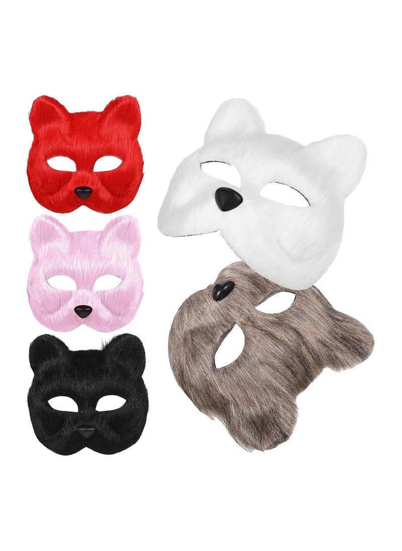 5PCS Therian Plush Cat Fox Mask, Novelty Therian Animal Halloween Mask Therian Gear Plush Cat Mask Therian Holiday Party Animal Mask Plush Costume Mask for Therian Holiday Party Costume