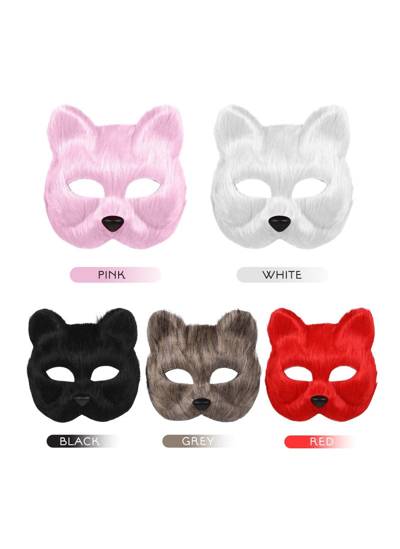 5PCS Therian Plush Cat Fox Mask, Novelty Therian Animal Halloween Mask Therian Gear Plush Cat Mask Therian Holiday Party Animal Mask Plush Costume Mask for Therian Holiday Party Costume