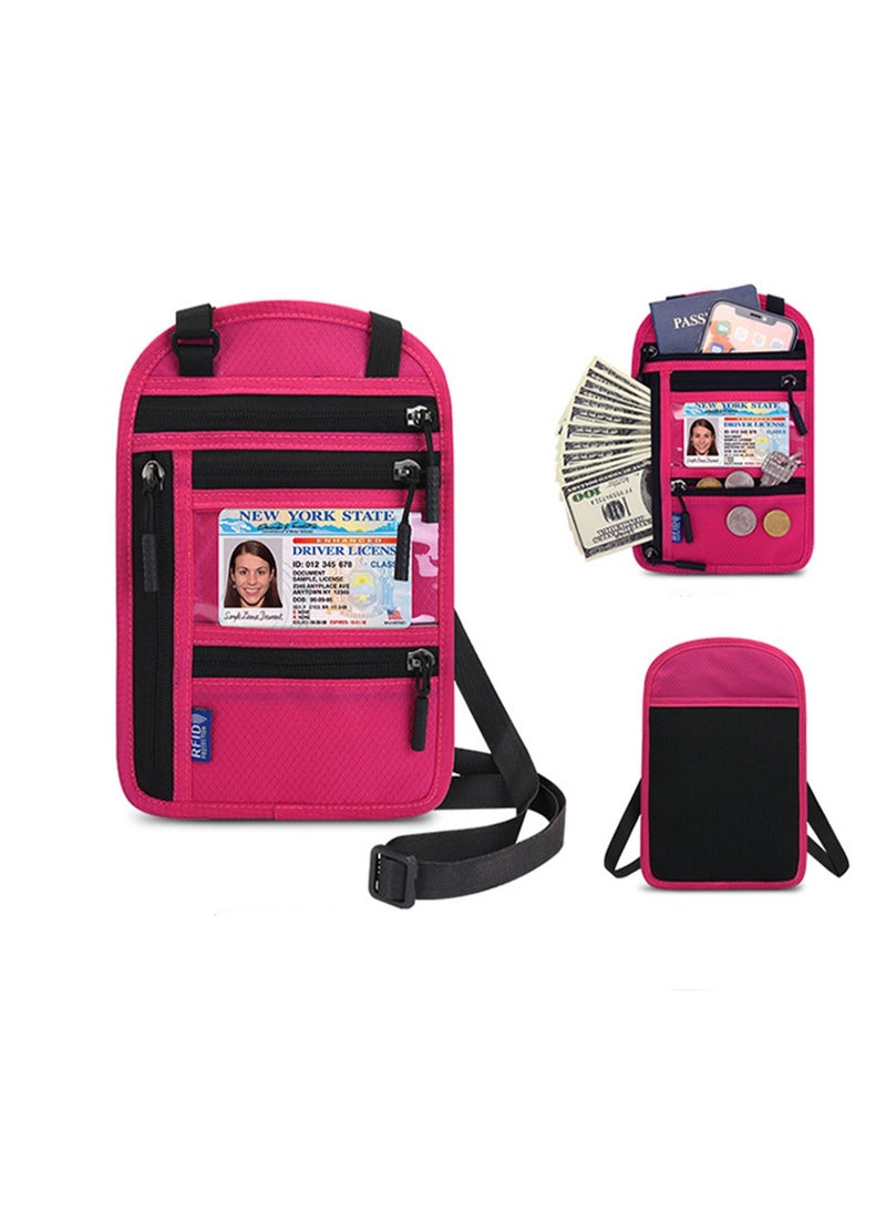 Multifunctional Neck Hanging Passport Bag Messenger Storage Bag Overseas Air Ticket Document Protection Bag Suitable for Business Trips Overseas Travel Study Abroad Convenient Passport Bag (Rose Red)