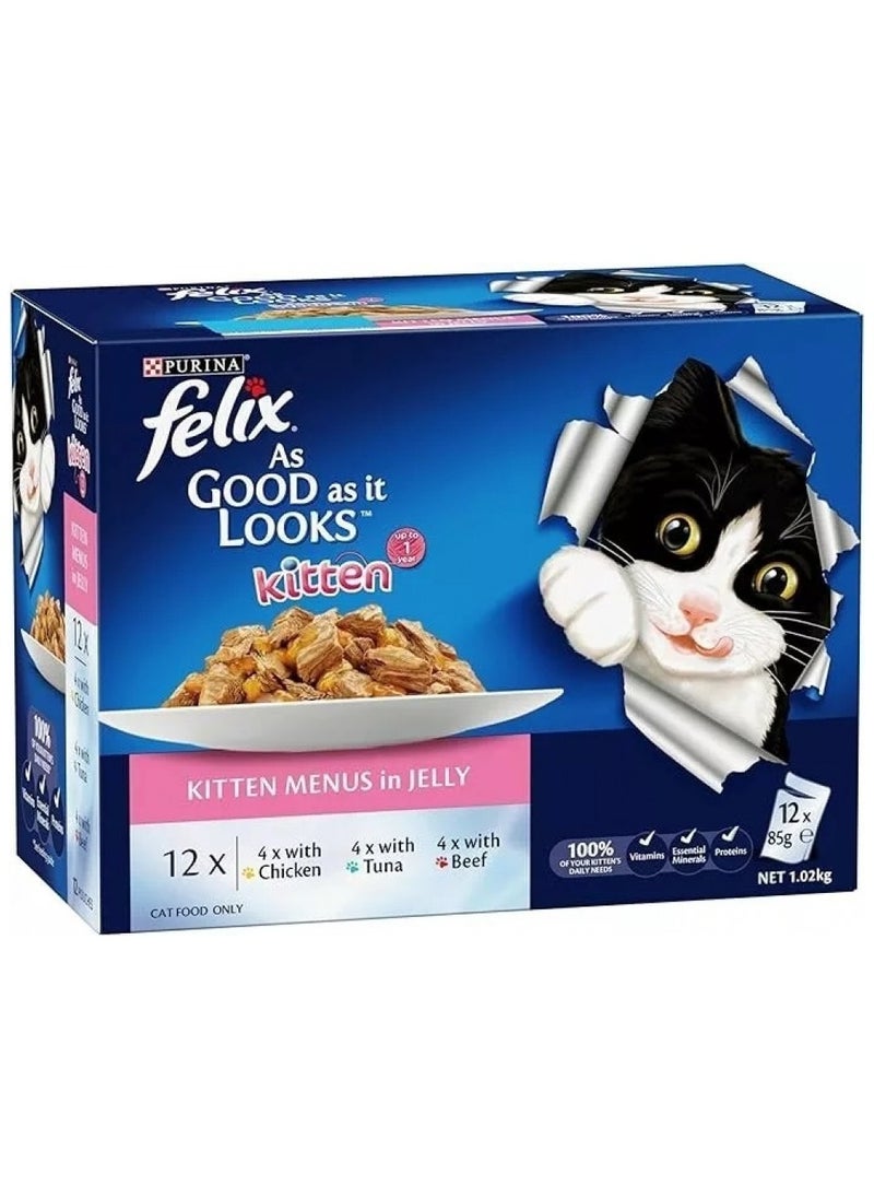 FELIX Kitten As Good as it Looks Kitten Menus in Jelly Wet Cat Food 12 x 85g