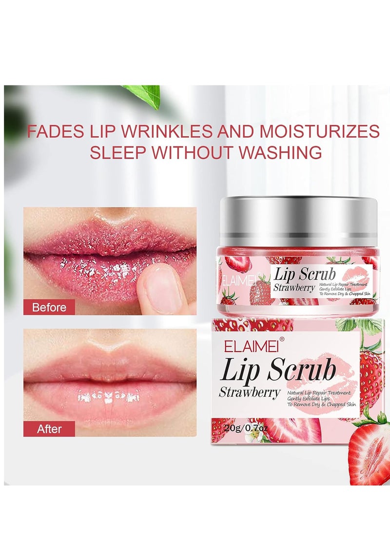 Lip Scrub, Exfoliator Moisturizer Lip Sugar Scrub Moisturizing Collagen Lip Balm Mask Night Sleep Lip Mask Effectively Moisturizes And Repairs Dry Lips Lip Treatment - Strawberry