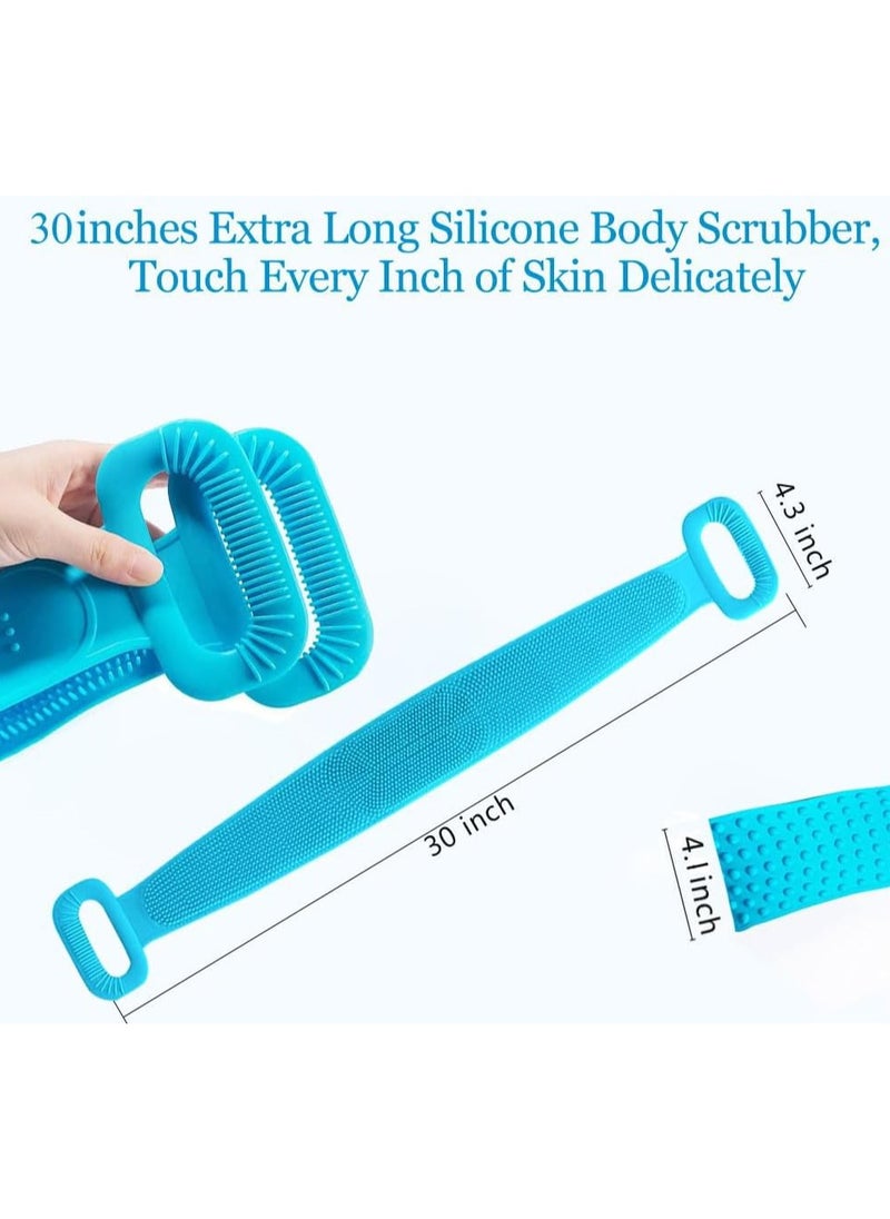 Back Scrubber for Shower 30 inches Two Size for Choosing Bath Body Brush Silicone Back Brush Extra Long Exfoliating Body Scrubber With Handle for Men and Women.(Blue)