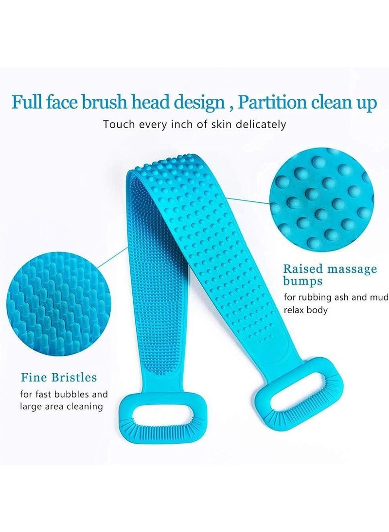 Back Scrubber for Shower 30 inches Two Size for Choosing Bath Body Brush Silicone Back Brush Extra Long Exfoliating Body Scrubber With Handle for Men and Women.(Blue)