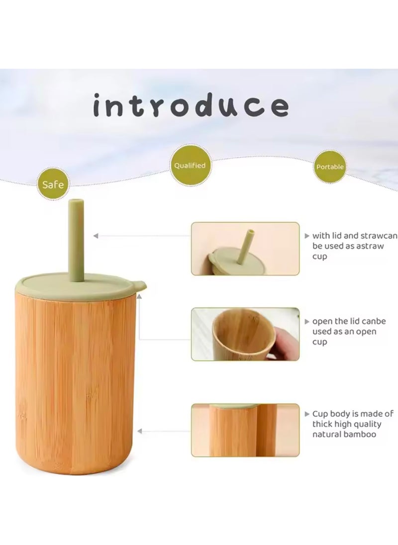 Bamboo Toddler Sippy Cup with Silicone Straw - BPA-Free, Eco-Friendly Baby and Kids Drinking Sipper Cup, 170ml