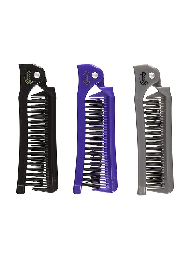 Pack Of 3 Style On The Go Folding Brush And Comb Multicolour