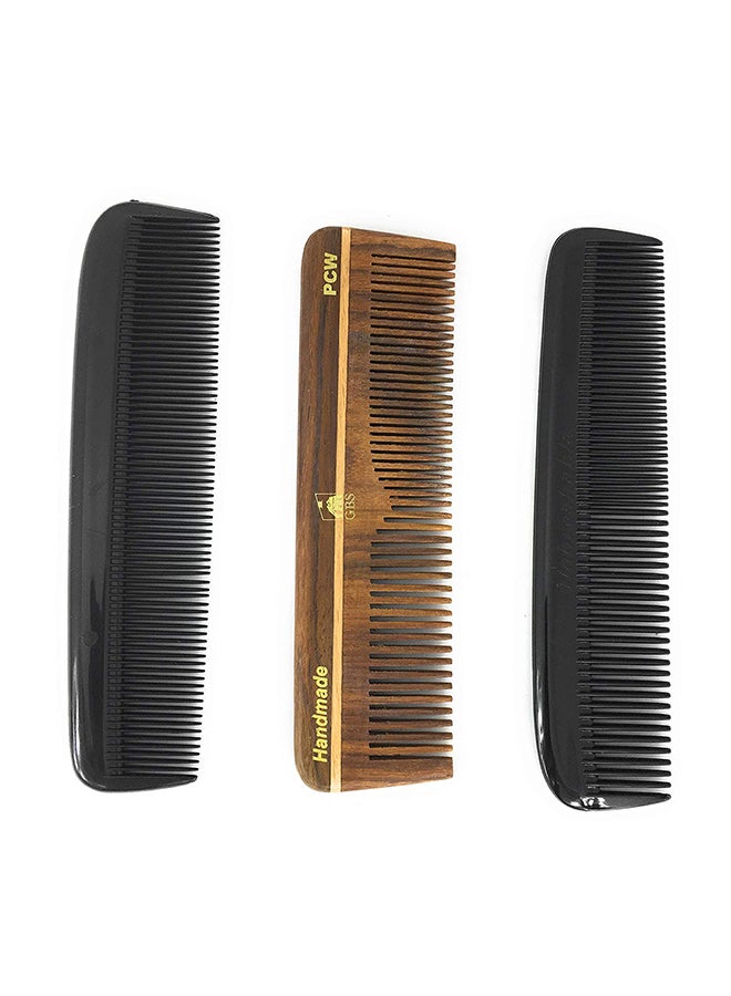 Pack Of 3 Fine And Coarse Hair Comb Black/Brown 5inch