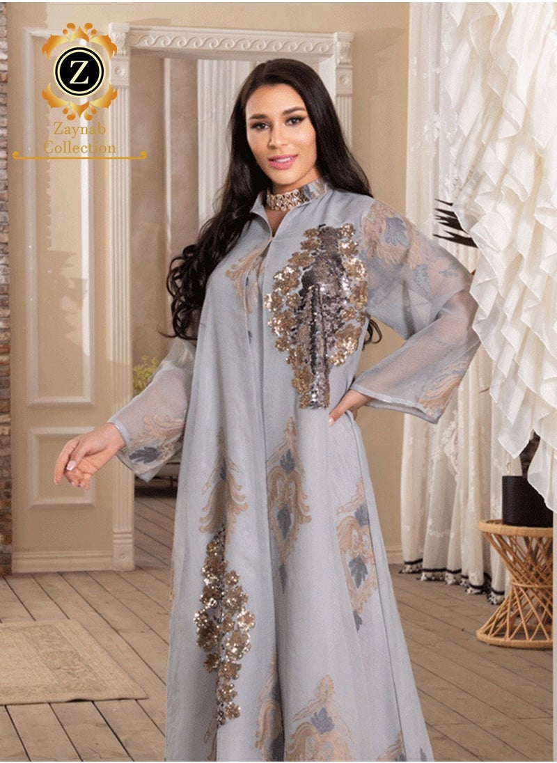 Zaynab Women Luxury Bead Embroidered Robe Dresses Exclusive Styles Modern Abaya Middle East Arabic Wedding Party Dress Women's Festival Abaya