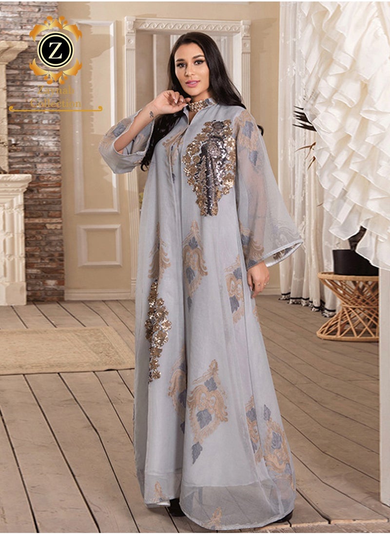 Zaynab Women Luxury Bead Embroidered Robe Dresses Exclusive Styles Modern Abaya Middle East Arabic Wedding Party Dress Women's Festival Abaya