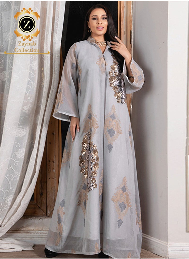 Zaynab Women Luxury Bead Embroidered Robe Dresses Exclusive Styles Modern Abaya Middle East Arabic Wedding Party Dress Women's Festival Abaya