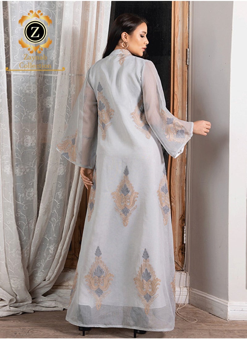 Zaynab Women Luxury Bead Embroidered Robe Dresses Exclusive Styles Modern Abaya Middle East Arabic Wedding Party Dress Women's Festival Abaya