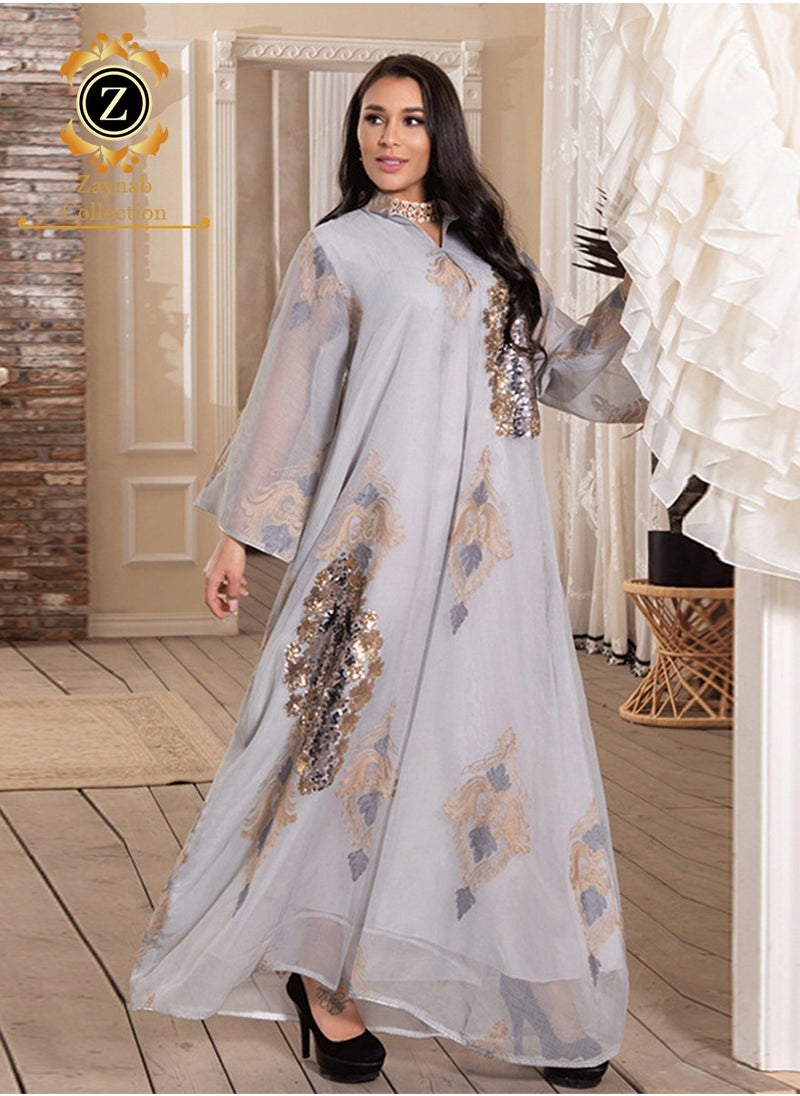 Zaynab Women Luxury Bead Embroidered Robe Dresses Exclusive Styles Modern Abaya Middle East Arabic Wedding Party Dress Women's Festival Abaya