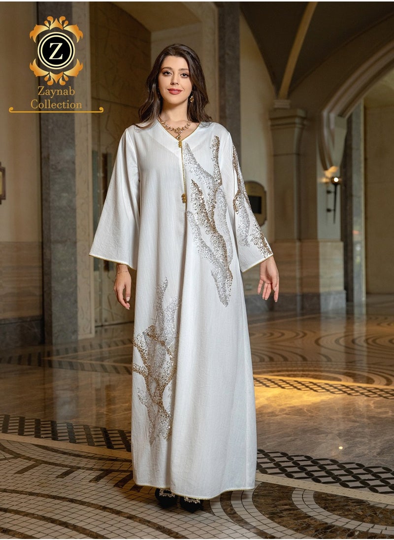 Zaynab Women Luxury Bead Embroidered Robe Dresses Exclusive Styles Modern Abaya Middle East Arabic Wedding Party Dress Women's Festival Abaya