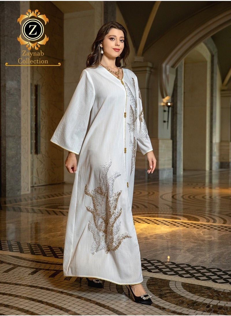 Zaynab Women Luxury Bead Embroidered Robe Dresses Exclusive Styles Modern Abaya Middle East Arabic Wedding Party Dress Women's Festival Abaya