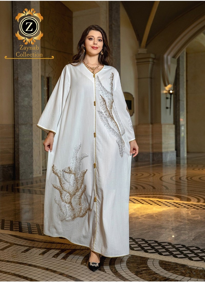 Zaynab Women Luxury Bead Embroidered Robe Dresses Exclusive Styles Modern Abaya Middle East Arabic Wedding Party Dress Women's Festival Abaya