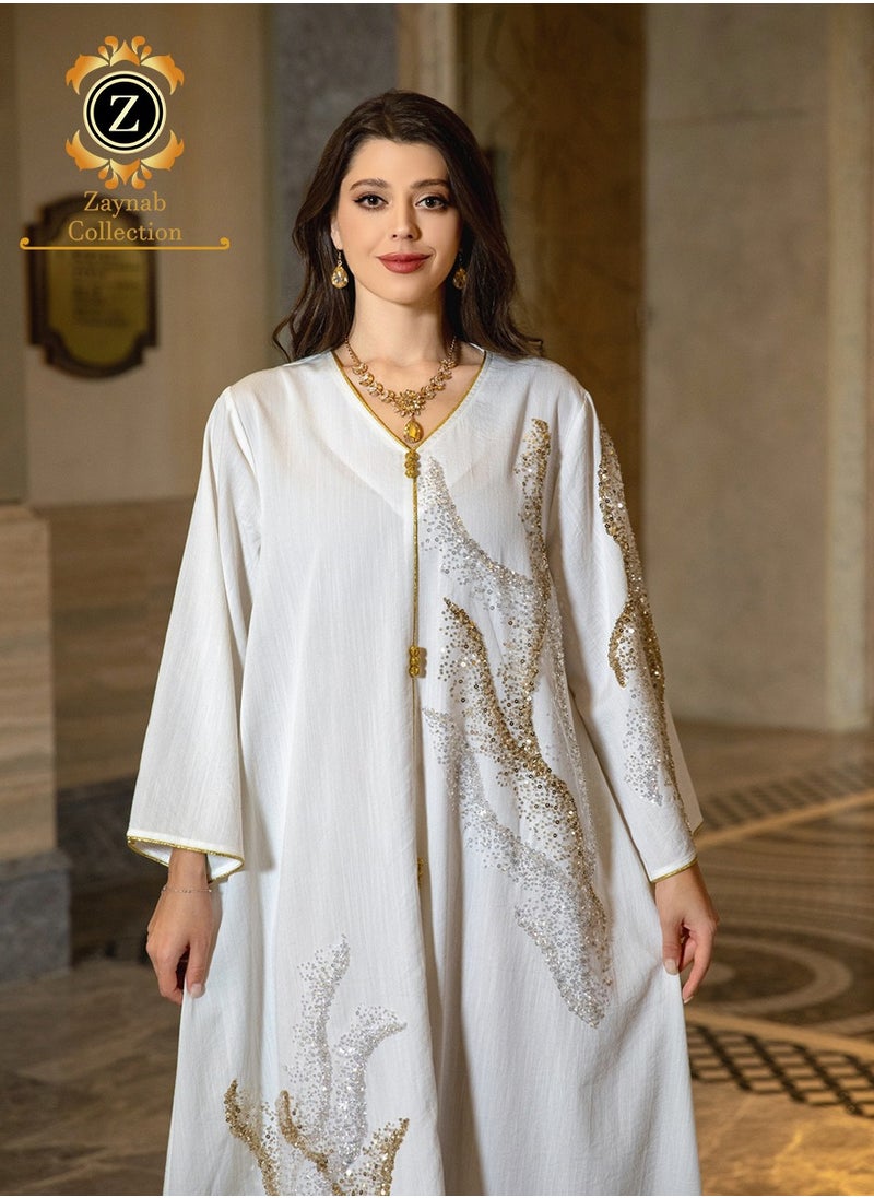 Zaynab Women Luxury Bead Embroidered Robe Dresses Exclusive Styles Modern Abaya Middle East Arabic Wedding Party Dress Women's Festival Abaya