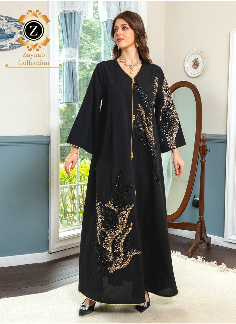 Zaynab Women Luxury Bead Embroidered Robe Dresses Exclusive Styles Modern Abaya Middle East Arabic Wedding Party Dress Women's Festival Abaya