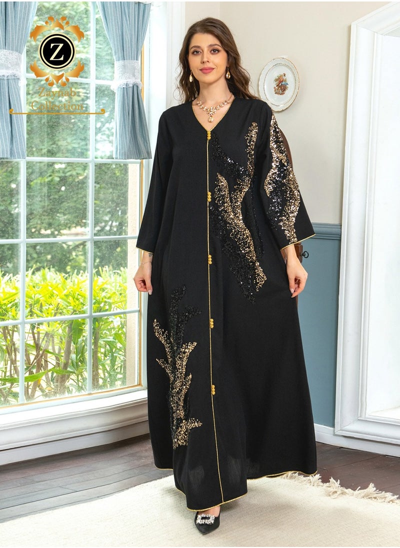 Zaynab Women Luxury Bead Embroidered Robe Dresses Exclusive Styles Modern Abaya Middle East Arabic Wedding Party Dress Women's Festival Abaya