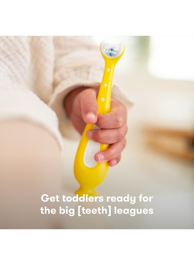 Training Toothbrush | Toddler Toothbrush for 18-24 Months, Easy-Grip Handle, Triple Angle Bristles, Soft Toothbrush Bristles, Stay-Put Suction Cup | Yellow