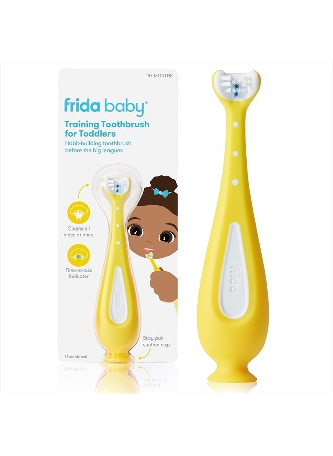 Training Toothbrush | Toddler Toothbrush for 18-24 Months, Easy-Grip Handle, Triple Angle Bristles, Soft Toothbrush Bristles, Stay-Put Suction Cup | Yellow