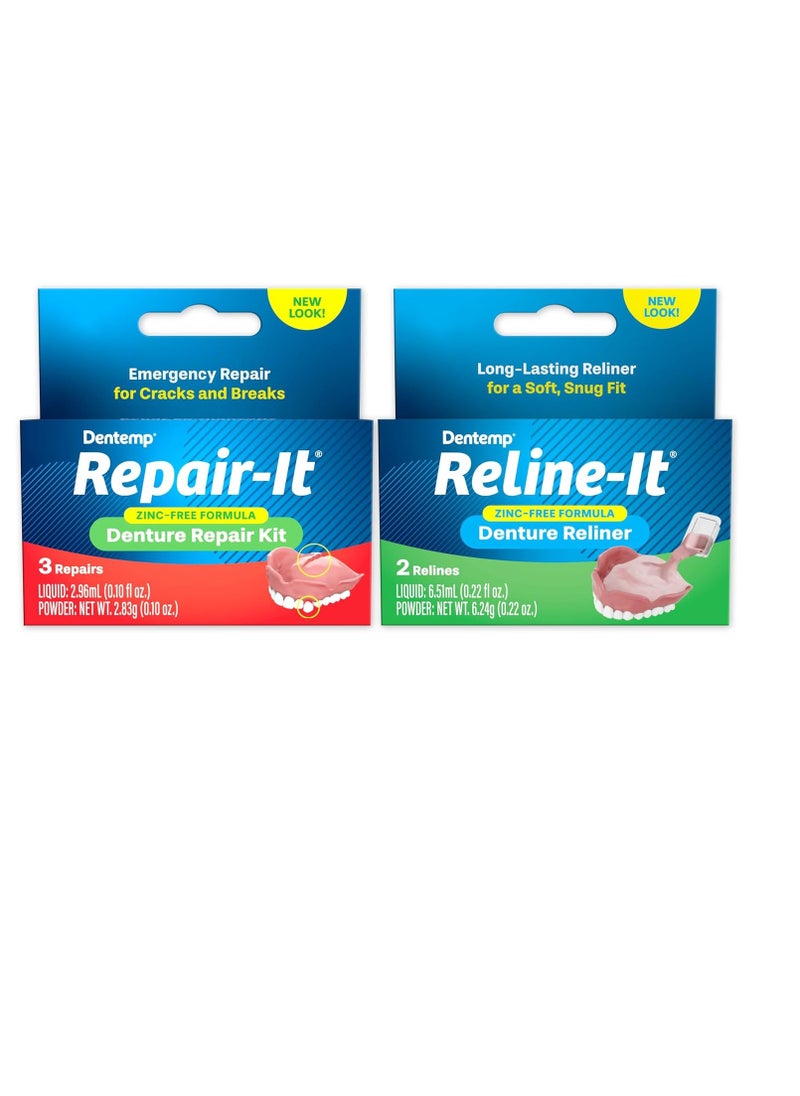 Dentemp Repair-it Denture Repair Kit & Reline-it Denture Reliner - Denture Kit (Multi-Pack) - Refit and Tighten Dentures for Both Upper & Lower Denture - Repair Broken Dentures & Loose Teeth