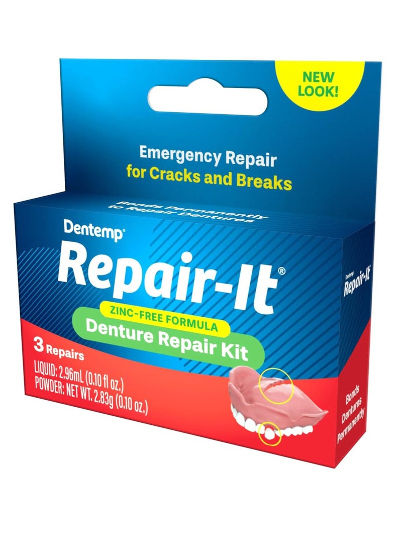 Dentemp Repair Kit - Repair-It Advanced Formula Denture Repair Kit (Pack of 3) - Denture Repair Kit Repairs Broken Dentures - Denture Repair to Mend Cracks & Replace Loose Teeth