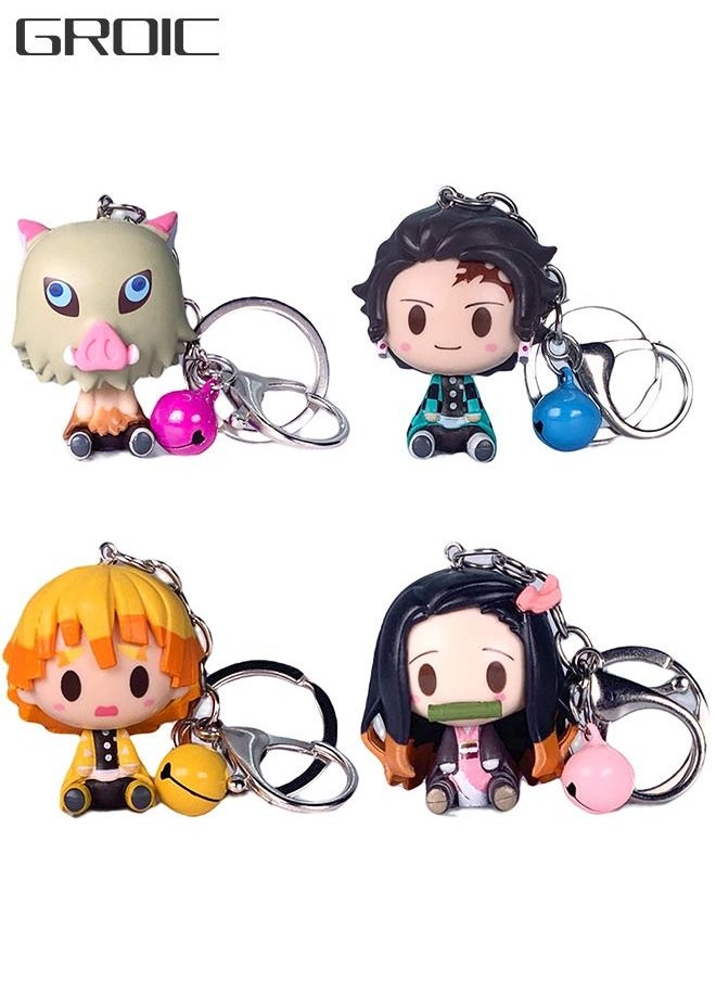 4-Pcs Demon Slayer Figure Mini Figures Keychain, 1.77 Inch Anime Statues Set Upgraded Key Chain Action Movable Doll Toy Collection Decoration Model Statue Animation