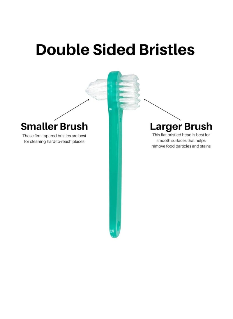 Vakly Denture Brush [Pack of 10] Individually Bagged 4.25 inch Denture Brushes with Hard Firm Flat Bristled Heads for Cleaning Dentures, Retainers, False Teeth, Clear Braces, and Mouth Guards