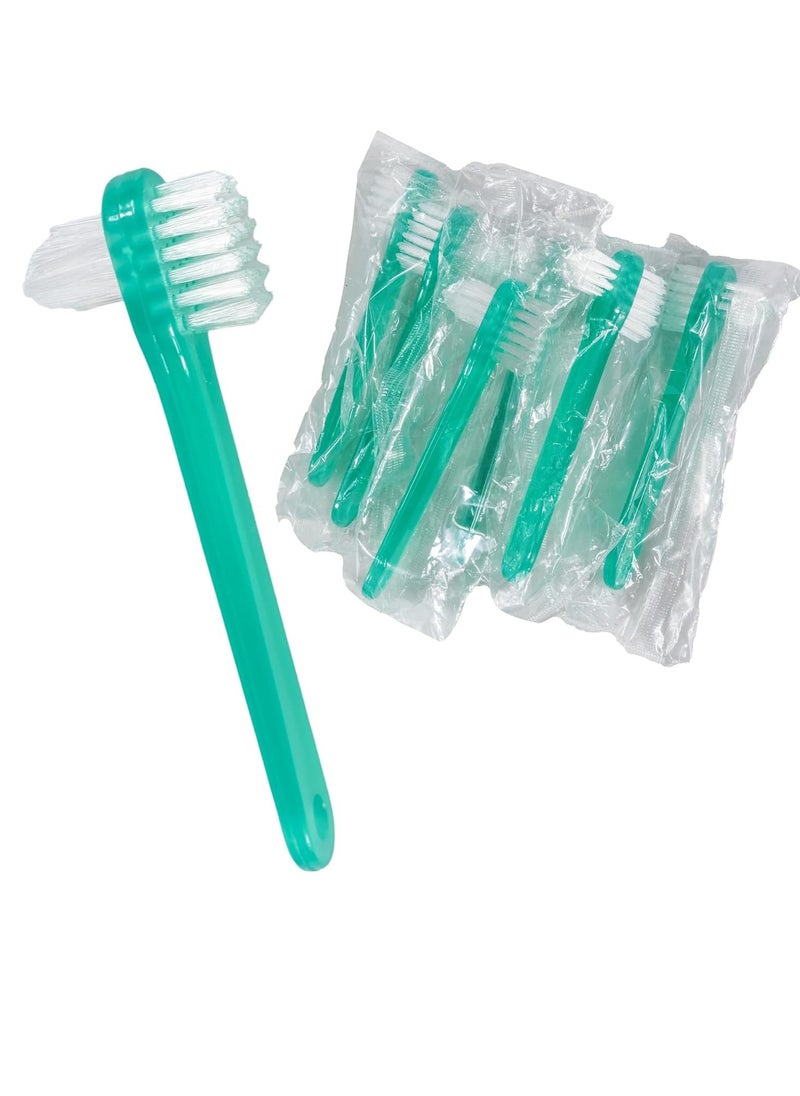 Vakly Denture Brush [Pack of 10] Individually Bagged 4.25 inch Denture Brushes with Hard Firm Flat Bristled Heads for Cleaning Dentures, Retainers, False Teeth, Clear Braces, and Mouth Guards