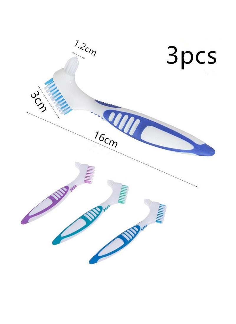 3 Pcs Denture Cleaning Brush Portable Cleaning Brush False Teeth Brushes for Denture Care Denture Cleaner with Multi-Layered Soft Bristles and Dual Angled