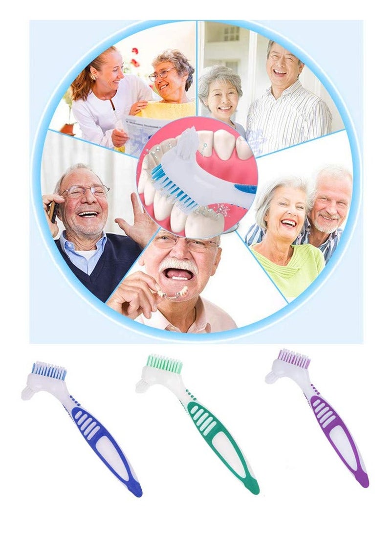 3 Pcs Denture Cleaning Brush Portable Cleaning Brush False Teeth Brushes for Denture Care Denture Cleaner with Multi-Layered Soft Bristles and Dual Angled