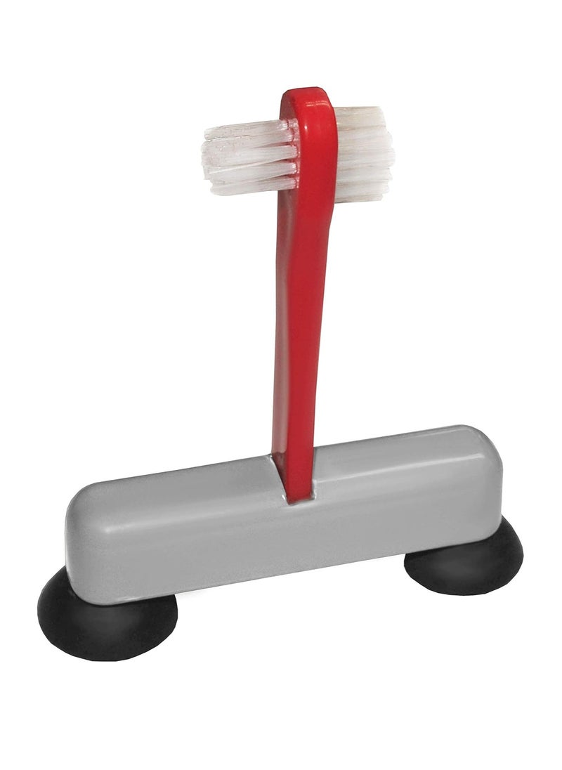 Rehabilitation Advantage Denture Scrub Brush & Suction Cup Holder,Red/Gray