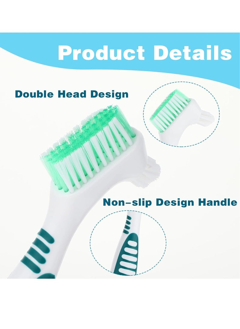 WLLHYF 2Pack Denture Brush Denture Toothbrushes Double Sided Denture Cleaning Brush Set Premium Hygiene Denture Cleaner Set Multi-Layered Bristles Rubber Handle (Green/Purple)