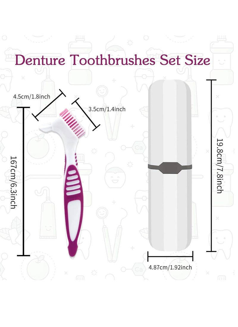 Denture Brush, 2 Pcs False Teeth Toothbrush with White Carrying Case, Multi-Tiered Bristles with Comfort Grip Handle for Effective Denture Cleaning